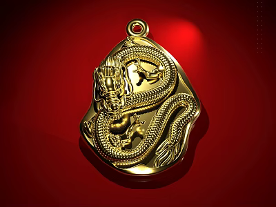 Elegant Gold Dragon Pendant Jewelry with Intricate Design on Red Background 3d model