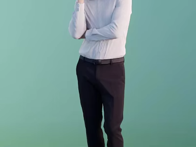 A Man in White Shirt and Black Pants Posing with Crossed Arms on Green Background 3d model