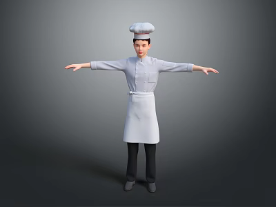 Professional Chef Wearing White Uniform And Toque Standing With Arms Outstretched Full Body Pose 3d model