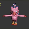 Pink Winged Fantasy Creature Character With Blue Ears Striped Crest And Outstretched Arms
