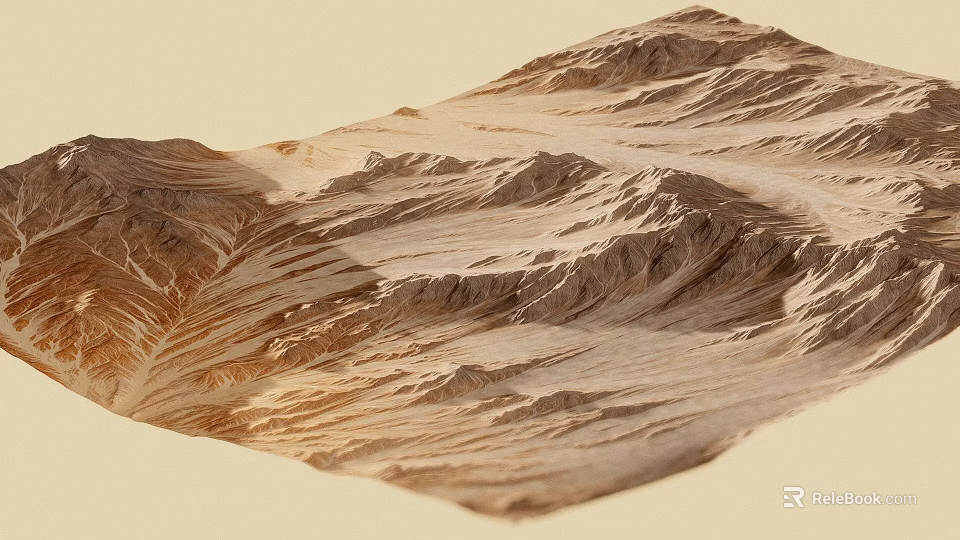 Detailed Natural Mountain Landscape With Rolling Hills And Sandy Brown Terrain 3d model 