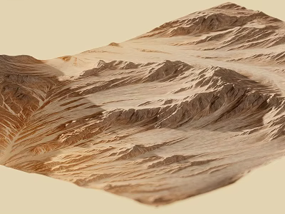 Detailed Natural Mountain Landscape With Rolling Hills And Sandy Brown Terrain 3d model