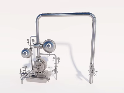 Industrial Mechanical Equipment With Stainless Steel Pipes Gauges And Valves 3d model
