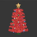 Red Artificial Christmas Tree With Golden Star Top And Colorful Decorative Balls