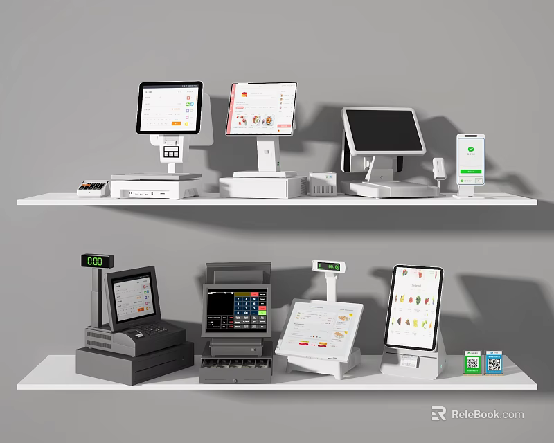 Commercial POS Equipment With Touchscreen Terminals Cash Registers And Scanners 3d model 