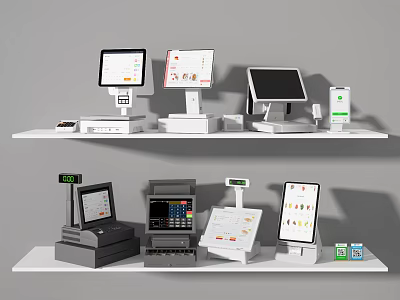 Commercial POS Equipment With Touchscreen Terminals Cash Registers And Scanners 3d model