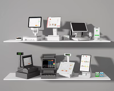 Commercial POS Equipment With Touchscreen Terminals Cash Registers And Scanners 3d model