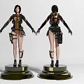 Game Movie Character Two Model Front Back Views Black Orange Outfit Leg Gear Gold Base