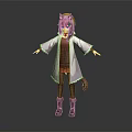 Anime Character with Cat Ears and Tail Standing in White Coat Red Top Brown Boots