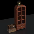 Classic Traditional Wooden Bookcase With Glass Doors And Decorative Storage Trunks