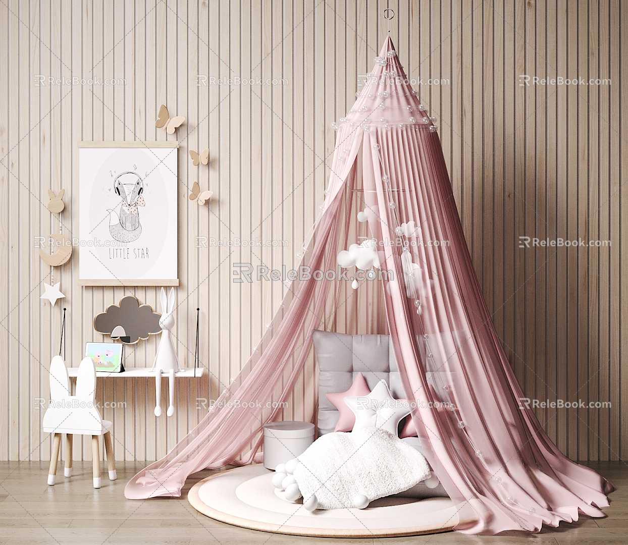 Modern tent children tent desk chair combination 3d model