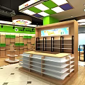 Modern Retail Store Interior With Green Accents Wooden Shelves And Display Racks