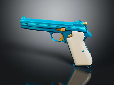 Blue And White Pistol Weapon With Golden Parts White Grip And Modern Design 3d model