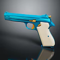 Blue And White Pistol Weapon With Golden Parts White Grip And Modern Design
