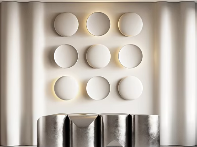 Modern Reception Background Wall With Circular Lights And Metallic Columns 3d model
