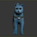 Blue Cat Like Creature Sculpture Featuring Green Cloth Saddle And White Ornament Details