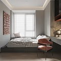Modern Tatami Bedroom Interior With Storage Bed Desk Chair Window Blinds And Decorative Painting