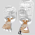 Wedding Ceremony Scene With Large White Birdcage Structures Steps Bride And Groom