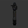 Modern Tactical Assault Rifle With Blue Gold Accents And Textured Surface