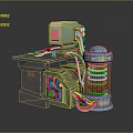 Vintage Computer Device With Gray Stand Blue Cylindrical Unit Green Coils And Colorful Wires