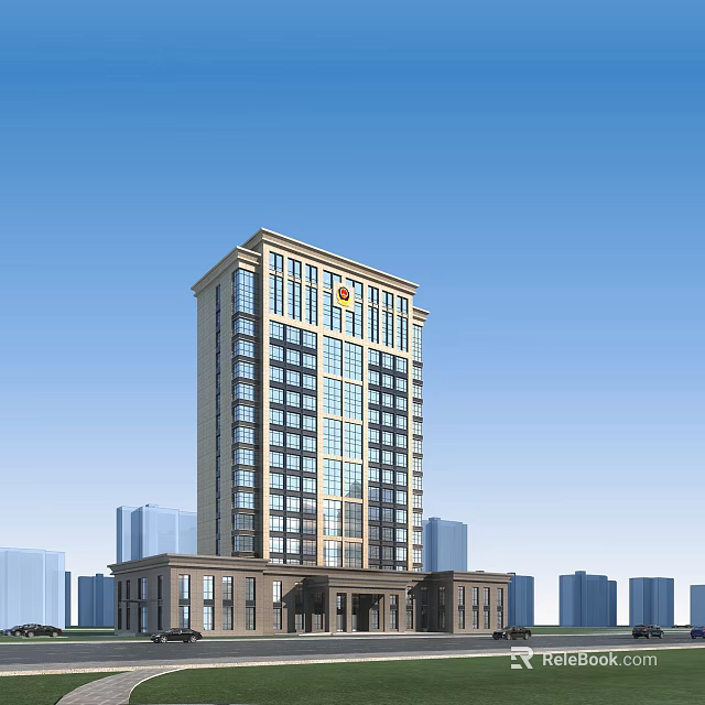 Modern High Rise Office Building With Glass Facade And Urban Skyline View 3d model 