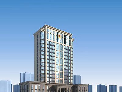 Modern High Rise Office Building With Glass Facade And Urban Skyline View 3d model