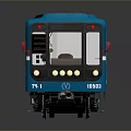 Blue Train Model with Windows White Stripes Red Logo on Black Background with Reflection