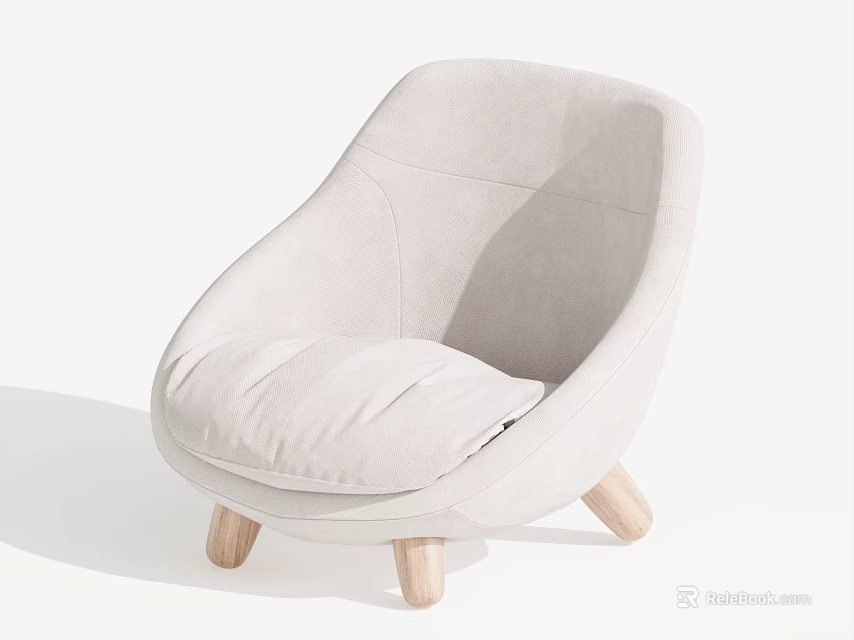 Light Gray Accent Chair With Curved Design Plush Cushion And Wooden Legs 3d model 
