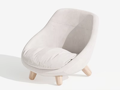 Light Gray Accent Chair With Curved Design Plush Cushion And Wooden Legs 3d model
