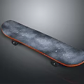 Stylish Skateboard with Black Gray Deck Orange Edge and Four Black Wheels