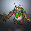 Mystical Antlered Forest Guardian Creature With Plant Decor And Tree Stump Staff