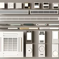 Modern Air Conditioner Fan Units With Various Vents And Control Panels