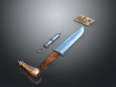 Artistic Garden Ornaments With Wooden Handle Tools And Metal Decorative Components 3d model