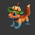 Colorful Lizard Game Movie Character With Big Blue Eyes Green Leaf And Yellow Flower Hat