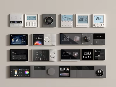 Smart Modern Switch Panels with Digital Display Screens Time Temperature Control Knobs and Buttons 3d model