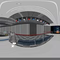 Modern Office Reception Desk Interior With Green Light Strips And Gray Doors