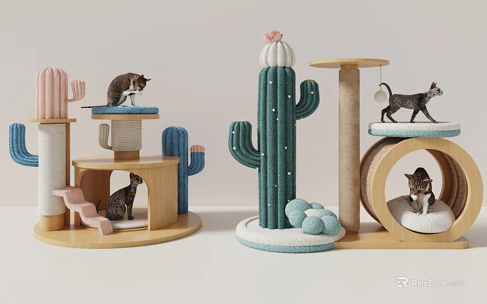 Cactus Shaped Cat Tree With Multi Level Platforms Scratching Posts And Rest Areas For Cats 3d model 