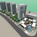 Modern High Rise Building Complex With Green Landscaping Public Plaza And Pedestrian Areas