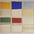 Six Framed Artworks Featuring Solid Color Tops And Textured Beige Bottoms
