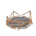 Outdoor Hexagonal Fitness Equipment Featuring Orange Black Design on Gray Tiles with Greenery