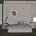 Modern Bedroom Interior With Large Bed Window Seat Desk Red Chair And Decorative Painting