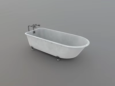 Classic White Freestanding Bathtub With Metal Faucet And Support Legs 3d model