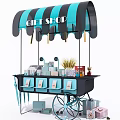 Gift Shop Mobile Cart With Blue Black Canopy And Gift Boxes Decorations
