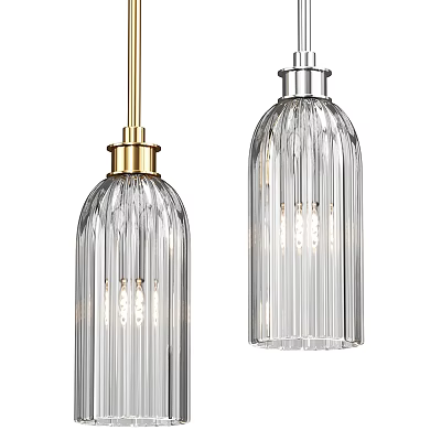 Elegant Glass Striped Modern Chandeliers With Gold And Silver Top Finishes 3d model