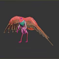 Vibrant Flying Animal With Spread Pink Red Wings Green Body And Long Legs