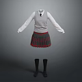 Girls School Uniform Set With White Shirt Grey Vest Tie Plaid Skirt And Black Socks