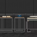 Modern Display Shelves With Black Metal Frame And Glass Layers For Showroom