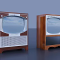 Two Vintage TVs With Wooden Cabinets Displaying Blue Sky And White Clouds