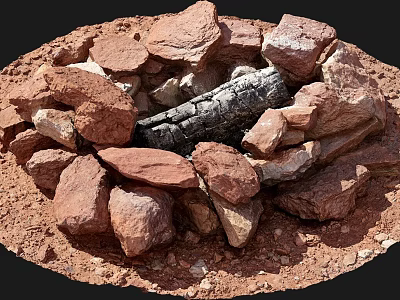 Natural Stone Circular Fire Pit Design With Charred Wood Center 3d model