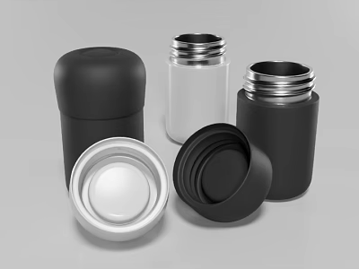 Modern Black And White Sealed Cups With Metallic Lids And Open Designs 3d model